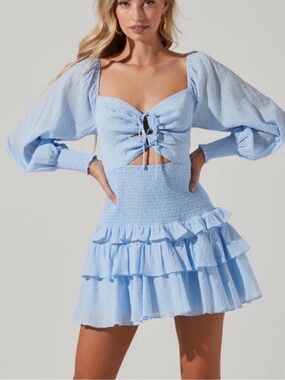 ASTR The Label Periwinkle Blue Marietta Swiss Dot Mini Dress Size Medium